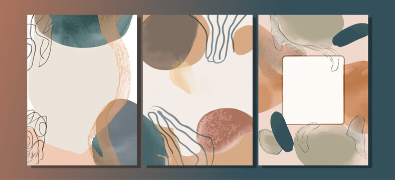 Elegant continuous line drawing. Minimal Set of abstract creative universal artistic templates. Good for poster, card, invitation, flyer, cover, banner, placard, brochure and other graphic design