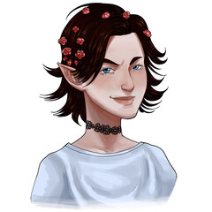 PNG transparent background fantasy character illustration. Female elf, half-elf druid, fey bard. digital illustration.