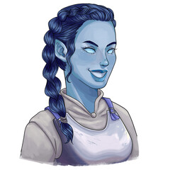 PNG transparent background fantasy character illustration. Female Samsaran warrior, shaman, mage. digital illustration.