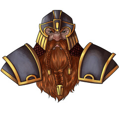 PNG transparent background fantasy character illustration. Male dwarf knight, fighter, warrior. digital illustration. © horacio