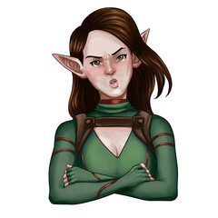 PNG transparent background fantasy character illustration. Female elf monk character. digital illustration.