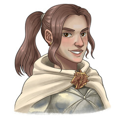 PNG transparent background fantasy character illustration. Female human knight, warrior, cleric. digital illustration.