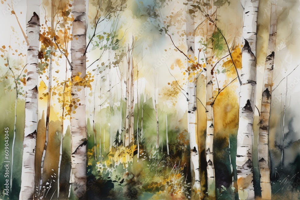 Poster a picture depicting a wooded area with a great number of trees generative ai