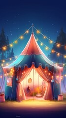 Colorful circus tent with lights and lamps. Generative AI
