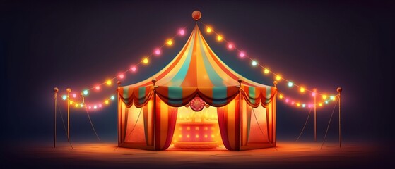 Colorful circus tent with lights and lamps. Generative AI