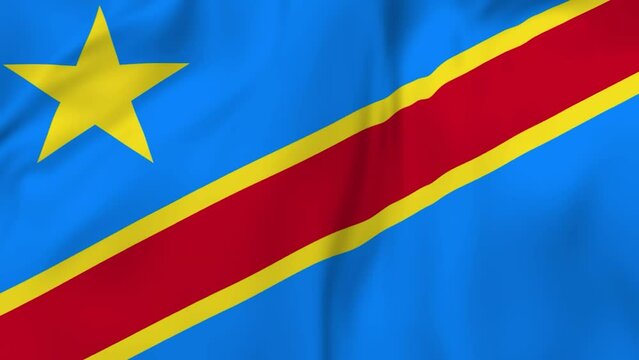 Arising map of Democratic Republic of the Congo and waving flag of DRC in background. 4k video.