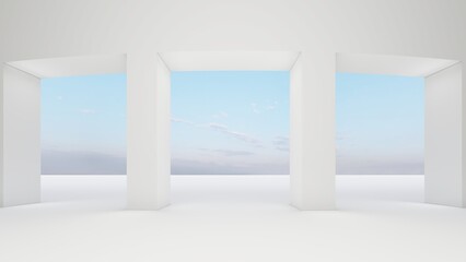 Architecture background empty room with passages 3d render