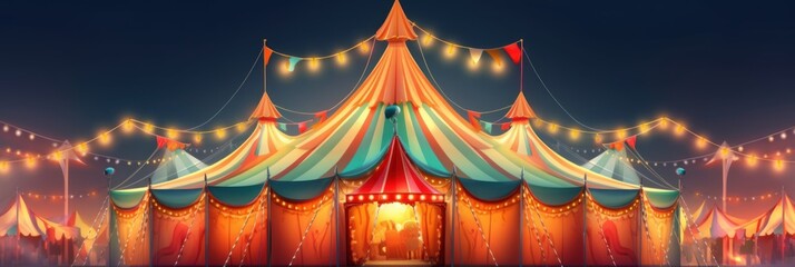 Colorful circus tent with lights and lamps. Generative AI - obrazy, fototapety, plakaty