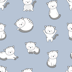 Сhildish pattern with cute cats, kids print. Сute vector texture for kids bedding, fabric, wallpaper, wrapping paper, textile, t-shirt print