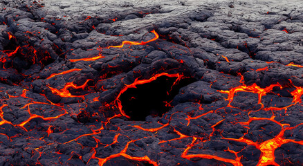 ignited flow of volcanic lava sliding - obrazy, fototapety, plakaty