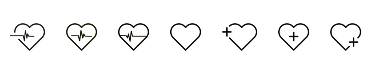 Naklejka na ściany i meble Heart vector icon. Collection of vector heartbeats signs or linear icons. Heart shape with pulse line. Vector illustration