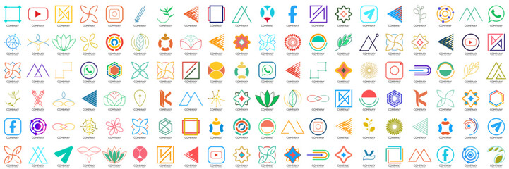 Mega logo collection, Abstract design concept for branding with colourfull gradient