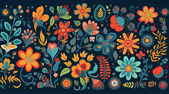 Folk art flower pattern illustration 