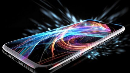 Smartphone with beautiful colorful water splashes
