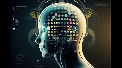 Artifictial inteligence AI portrait. Futuristic technologies. 