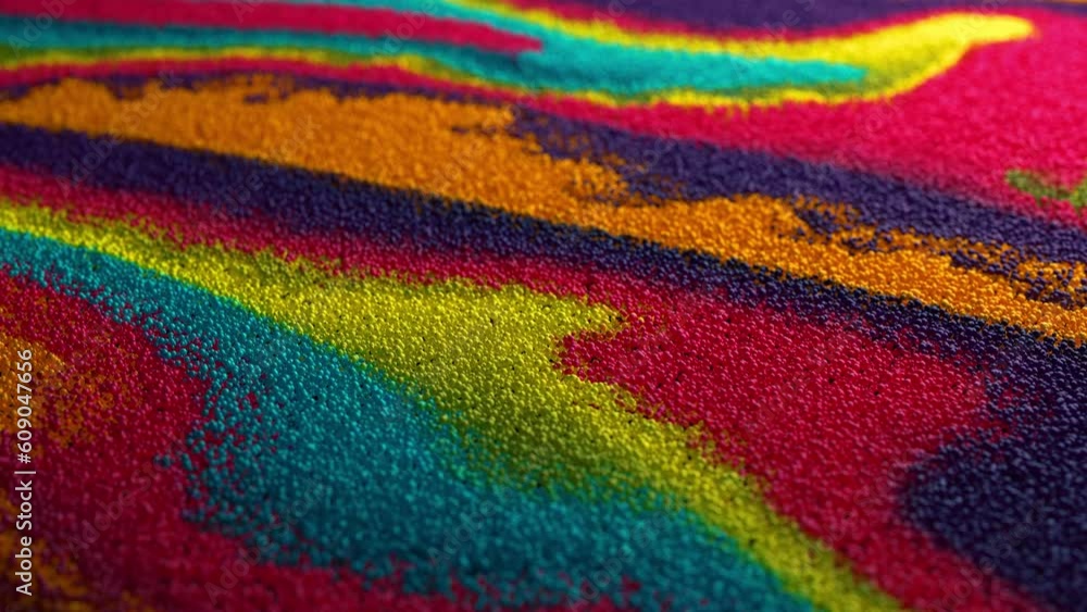 Poster abstract macro slow motion shot of multicolored particles fluid isolated on black. fluid art drawing