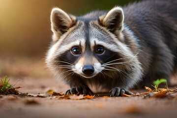 A raccoon is peaking on the land - AI Generative Technology