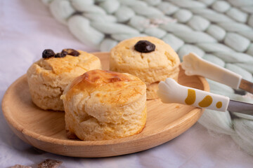 Homemade  Scones on plate. Scones is English pastry for afternoon tea.