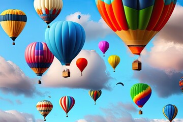 Naklejka premium Multicolored Colorful Air Balloons Generative AI