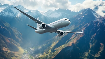 Passenger plane flying over the mountains