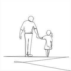 Father's day art style vector illustration, line art illustration of father and daughter closeness
