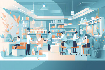 Team of medical people working in a pharmacy, ai generated