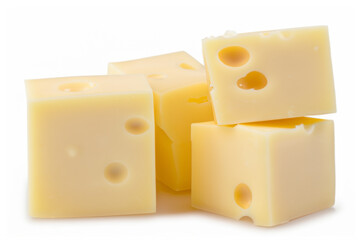 Cubes of cheese isolated on white background
