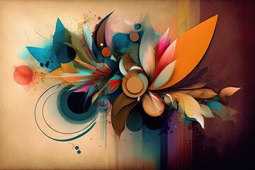 Abstract colorful background with grunge effect and floral design elements