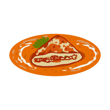 Paneer Pasanda Indian Food Illustration Flat Design Vector