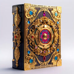  rendering of a [classic leather-bound book], adorned with [intricate gold leaf designs] created with generative AI software