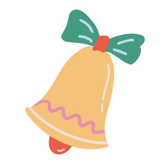 Hand drawn illustration of christmas golden bell. Christmas decoration elements in doodle style