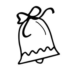 Hand drawn outline illustration of christmas bell. Christmas decoration elements in doodle style