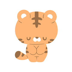 Obraz premium The Cartoon Orange Tiger: Bowing with Closed Eyes.