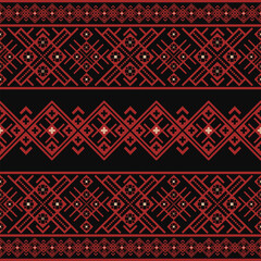 Textile pattern on dark vector background. Seamless ethnic design pattern.