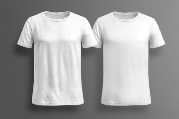 T-shirt mockup. White blank t-shirt front and back views. Female and male clothes wearing clear attractive apparel tshirt models template Generative ai