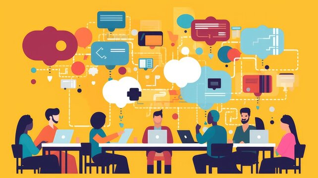 Internal communication: Images depict effective communication strategies within organizations, including team meetings, newsletters, or intranet platforms.Generative AI