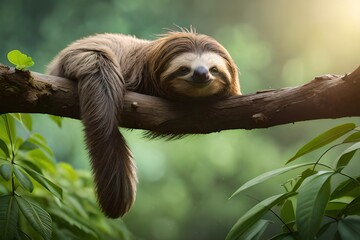 Fototapeta premium close up of a sleeping sloth baby