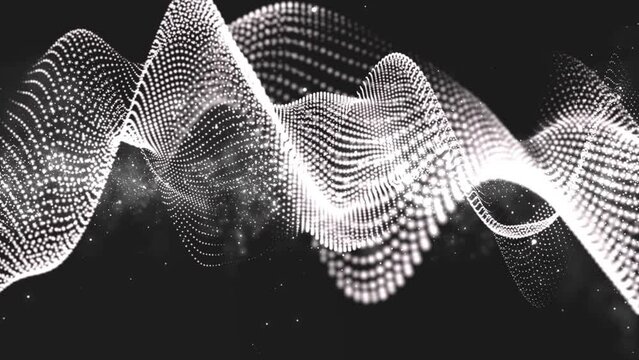 3d looped bg data flow concept, sci-fi background digital space. high tech field with glow particles form lines and surface waves. Hi-tech information flow, blockchain, bigdata visualization. DOF