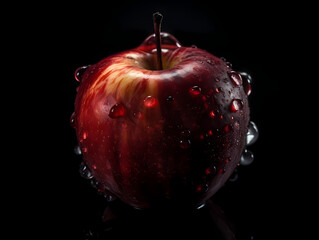 red apple with water drops