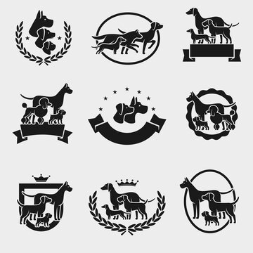 Dog label and icons set. Collection icon dogs. Vector