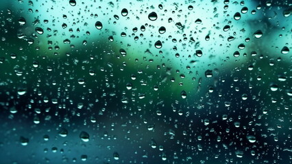 Naklejka na ściany i meble Raindrops on a window.. drops of water rain on glass background with Generative AI.