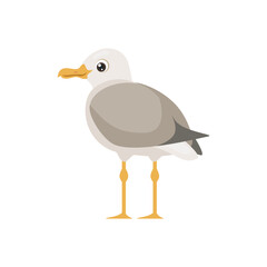 Back of Seagull. Vector cartoon flat illustration of cute sitting seabird. Rear of seagull.