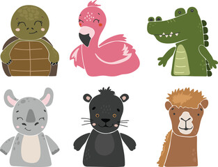 Safari animals isolted vector, Cute Animals collection, Safari Clipart, Portrait animal vector, Baby animal elements set
