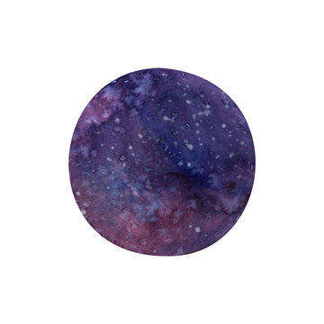 Watercolor cosmos circle, illustration on white background, ,purple universe, astronomy