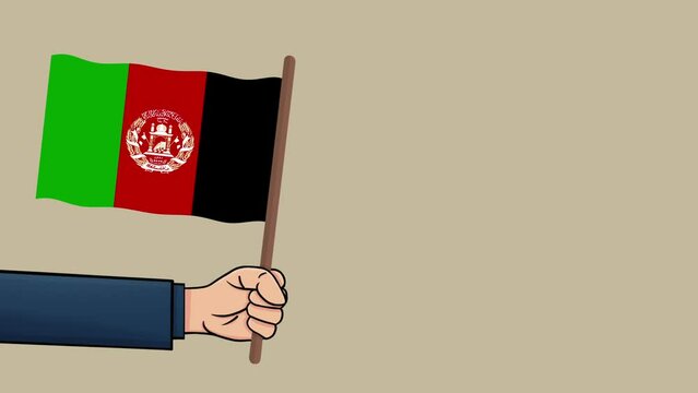 National symbol of the Afghanistan. Patriotic Waving Afghanistan flag Animation. Loyal citizen! Male hand waving the Afghanistan flag, Matte finish, 4K Resolution.