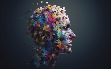 Human head made of puzzle pieces. AI generative technology.	
 - obrazy, fototapety, plakaty