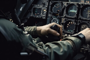 Obraz na płótnie Canvas Close-up of the cockpit and aircraft controls, generative AI