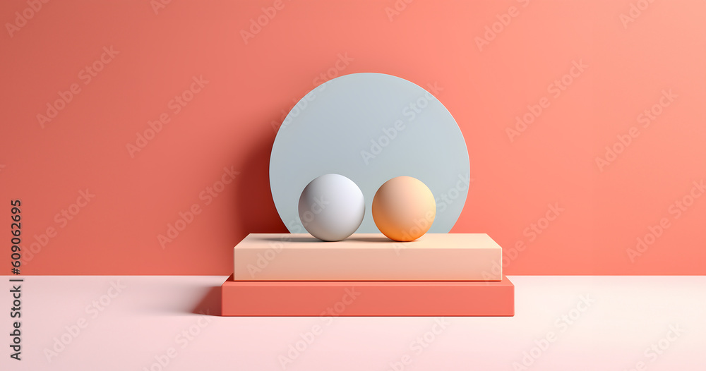 Fototapete abstract minimal concept. pastel multi colour background with podium, abstract geometric landscape. 