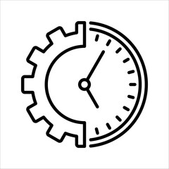 Gear with time icon. time management icon. Cogwheel clock dial, development process logo, vector illustration on white background