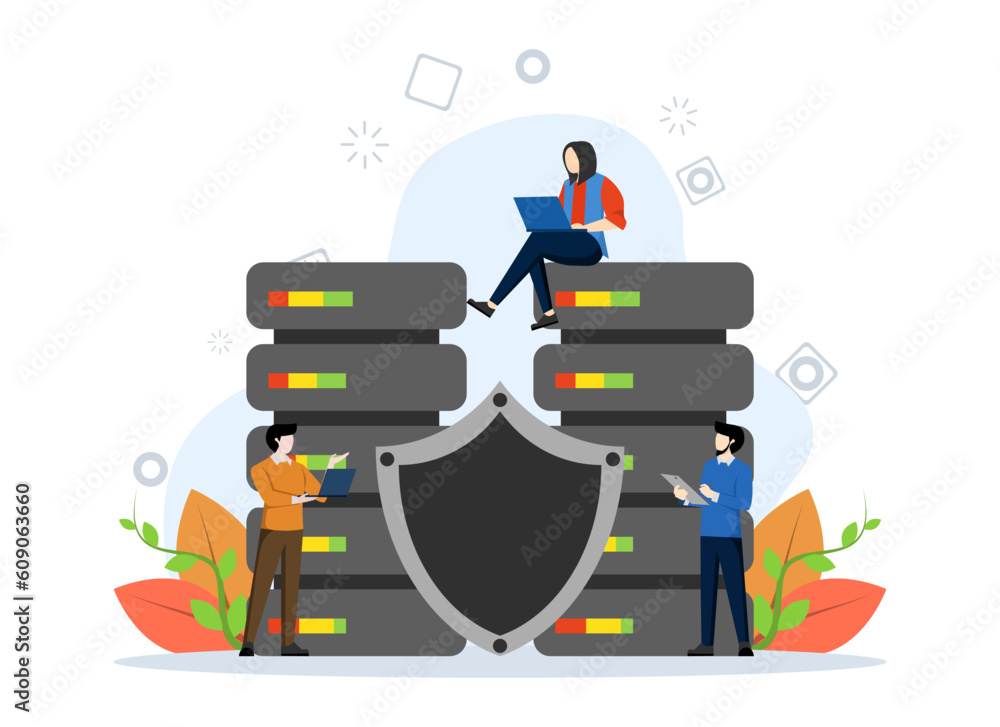 Aufkleber server security concept, showing server being managed by network administrator, suitable for landing